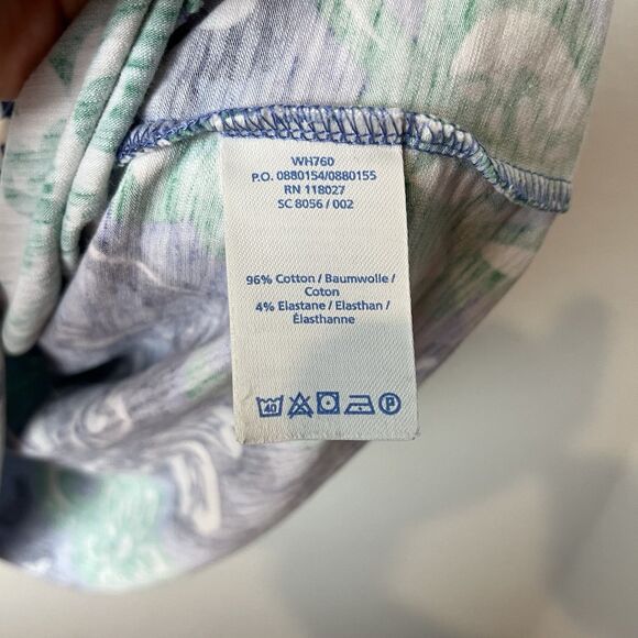 Boden Slub Jersey Dress Size 14 Blue Green White Floral V-Neck Short Sleeve 228 - Picture 4 of 7